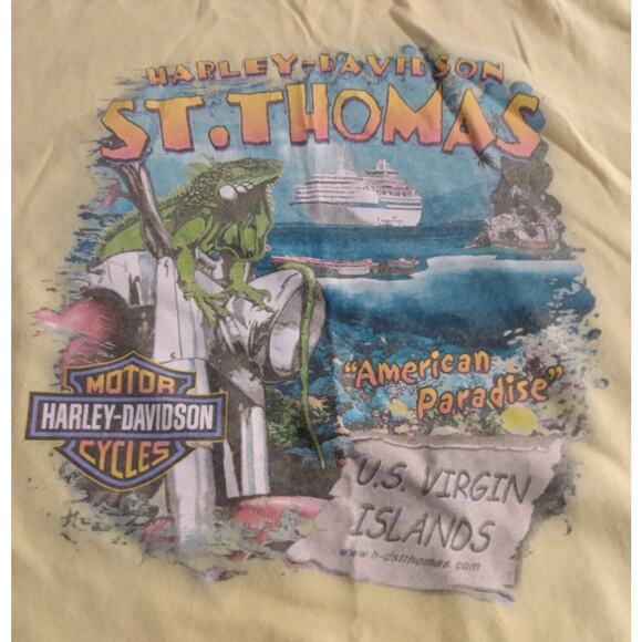 Harley-Davidson Rocky St Thomas Flames Mens T-Shirt Yellow Crew Vintage 1998 XL - Picture 6 of 12